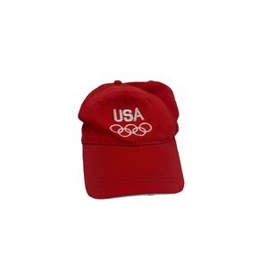 Team USA Olympic Men's Cap Red Cloud White Eyelets Adjustable Strap Baseball Hat